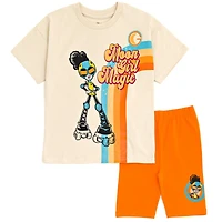 Moon Girl and Devil Dinosaur Little Girls Oversized Drop Shoulder T-Shirt Shorts Outfit Set