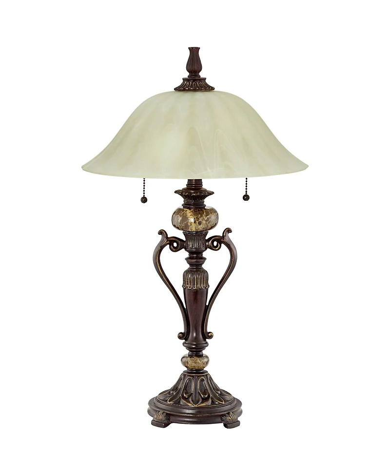 Kathy Ireland Amor Traditional Table Lamp 26" High Bronze Alabaster Champagne Glass Shade for Bedroom Living Room Bedside Nightstand Office Kids