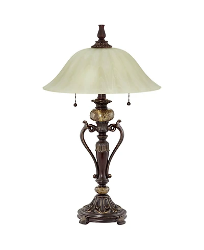 Kathy Ireland Amor Traditional Table Lamp 26" High Bronze Alabaster Champagne Glass Shade for Bedroom Living Room Bedside Nightstand Office Kids