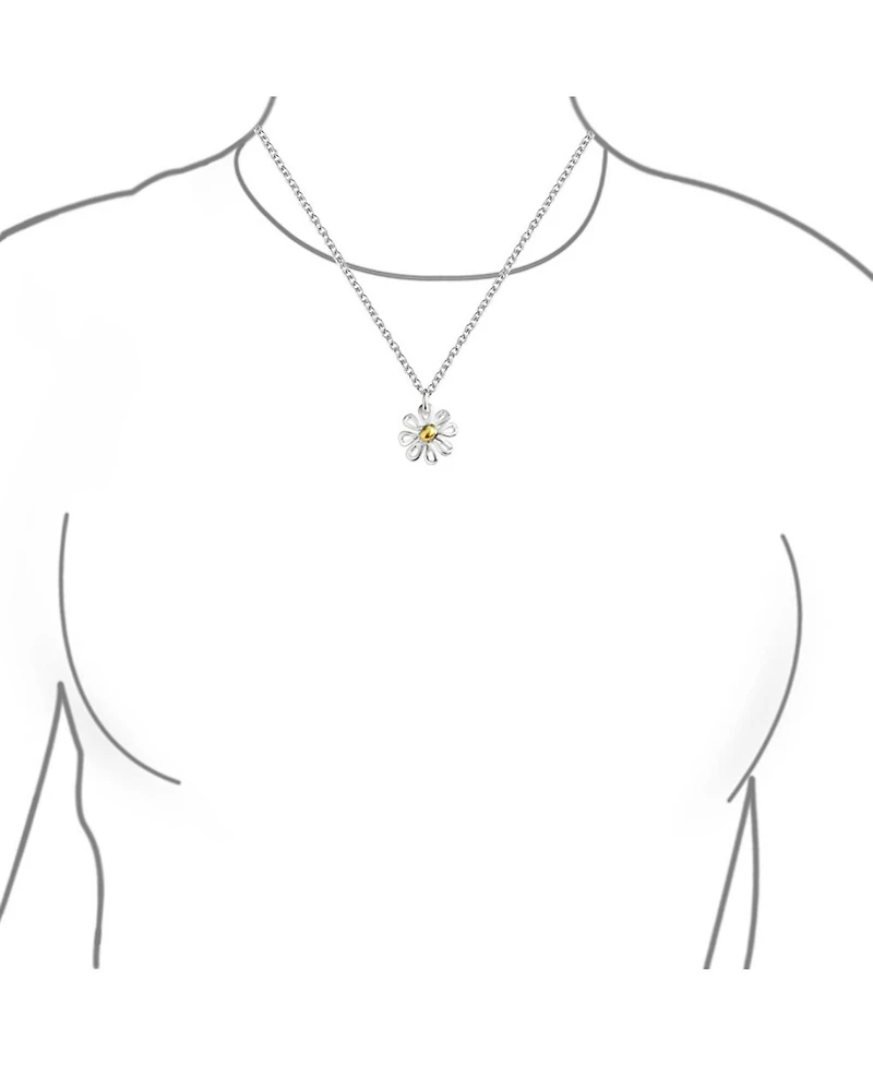 Bling Jewelry Daisy Pendant Necklace and Stud Earrings Jewelry Set Gold Plated Sterling Silver