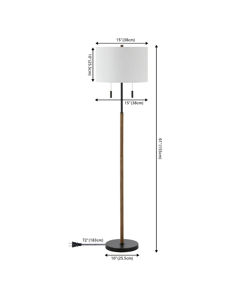 Jonathan Y Maude 61" Rustic Farmhouse Iron Candlestick Pull Chains Led Floor Lamp, Brown Wood Finish/Black