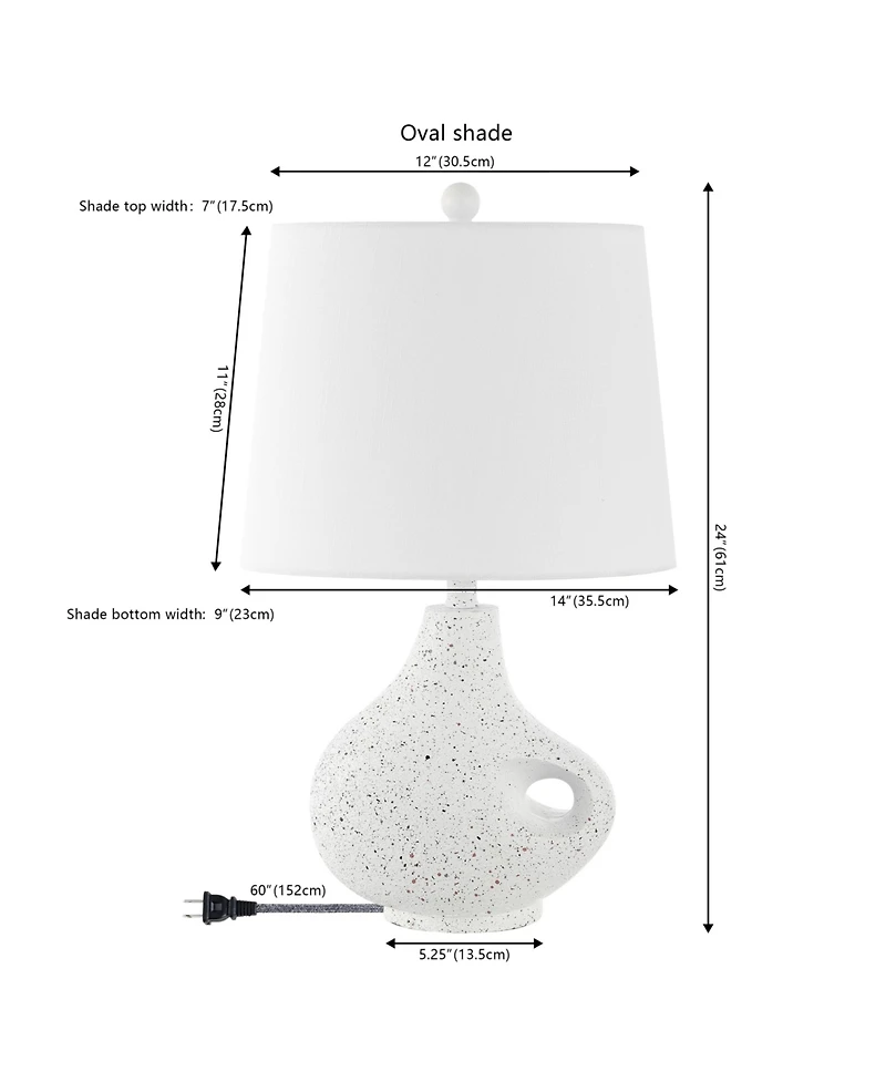Jonathan Y Charlotte 24" Minimalist Designer Iron/Resin Oval Shade Led Table Lamp, White Terrazzo