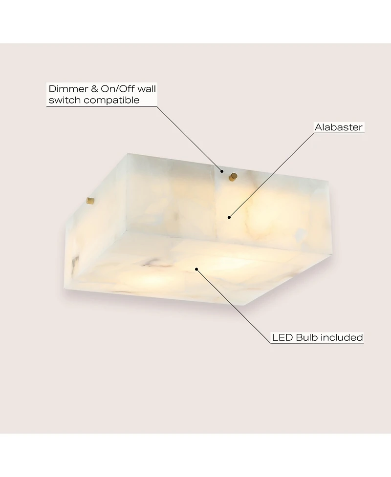 Jonathan Y Giulia 13" 2-Light Modern Contemporary Alabaster/Iron Square Led Flush Mount, White Marbling/Brass Gold
