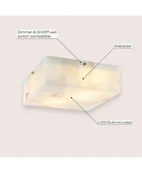 Jonathan Y Giulia 13" 2-Light Modern Contemporary Alabaster/Iron Square Led Flush Mount, White Marbling/Brass Gold