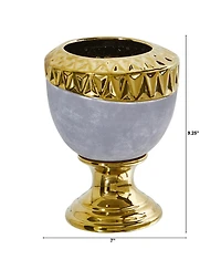 Slickblue Regal Stone Urn with Gold Accents Elegant Decorative Piece for Classic Elegance