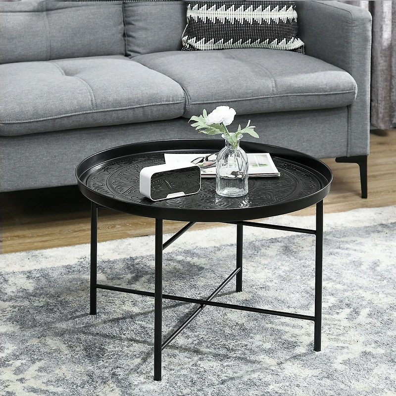 Homcom 24" Round Table with Hamme Tray Top & Metal Frame,
