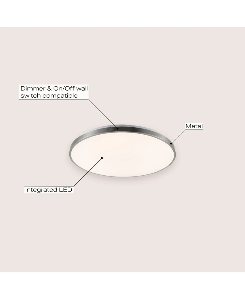Jonathan Y Astrid 21.25" 1-Light Modern Minimalist Iron Circle Integrated Led Flush Mount, Brushed Nickel