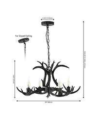 Jonathan Y Eldora 26" Adjustable Resin Antler 4-Light Led Chandelier, Black