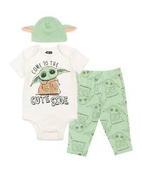 Star Wars Baby Boys The Mandalorian Bodysuit Pants and Hat 3 Piece Outfit Set Newborn to