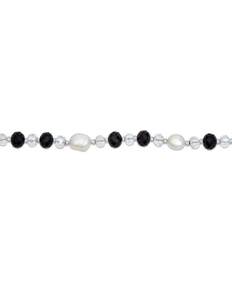 Bling Jewelry Long Black White Crystal Freshwater Cultured Pearl Strand Necklace 40 Inch