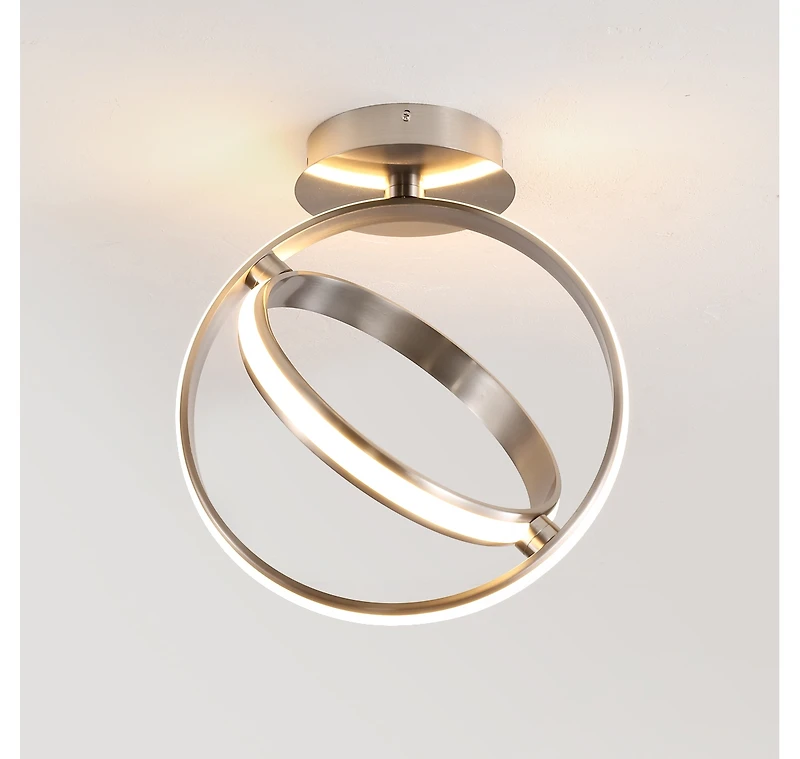 Jonathan Y Nicole 14.25" 2-Light Modern Minimalist Aluminum Ring Integrated Led Semi Flush Mount, Black