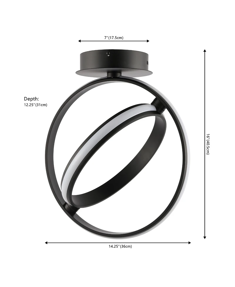 Jonathan Y Nicole 14.25" 2-Light Modern Minimalist Aluminum Ring Integrated Led Semi Flush Mount, Black