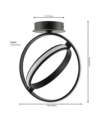 Jonathan Y Nicole 14.25" 2-Light Modern Minimalist Aluminum Ring Integrated Led Semi Flush Mount, Black
