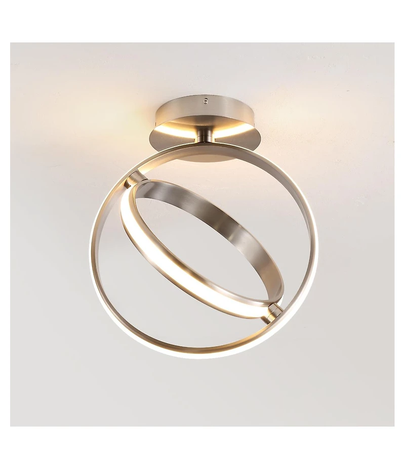 Jonathan Y Nicole 14.25" 2-Light Modern Minimalist Aluminum Ring Integrated Led Semi Flush Mount, Black