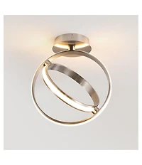 Jonathan Y Nicole 14.25" 2-Light Modern Minimalist Aluminum Ring Integrated Led Semi Flush Mount, Black