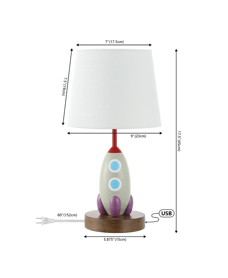 Jonathan Y Houston 17.5" Coastal Style Iron/Resin Rocket Led Kids' Table Lamp with Phone Stand and Usb Charging Port, Multi-Color