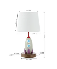 Jonathan Y Houston 17.5" Coastal Style Iron/Resin Rocket Led Kids' Table Lamp with Phone Stand and Usb Charging Port, Multi-Color