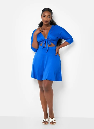 Rebdolls Women's Plus Aimee Front Tie Mini Skater Dress