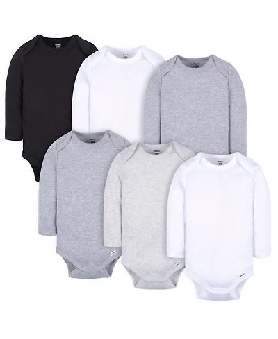 Gerber Baby Girls Long Sleeve Onesies Bodysuits, 6-Pack, White/Black Variety