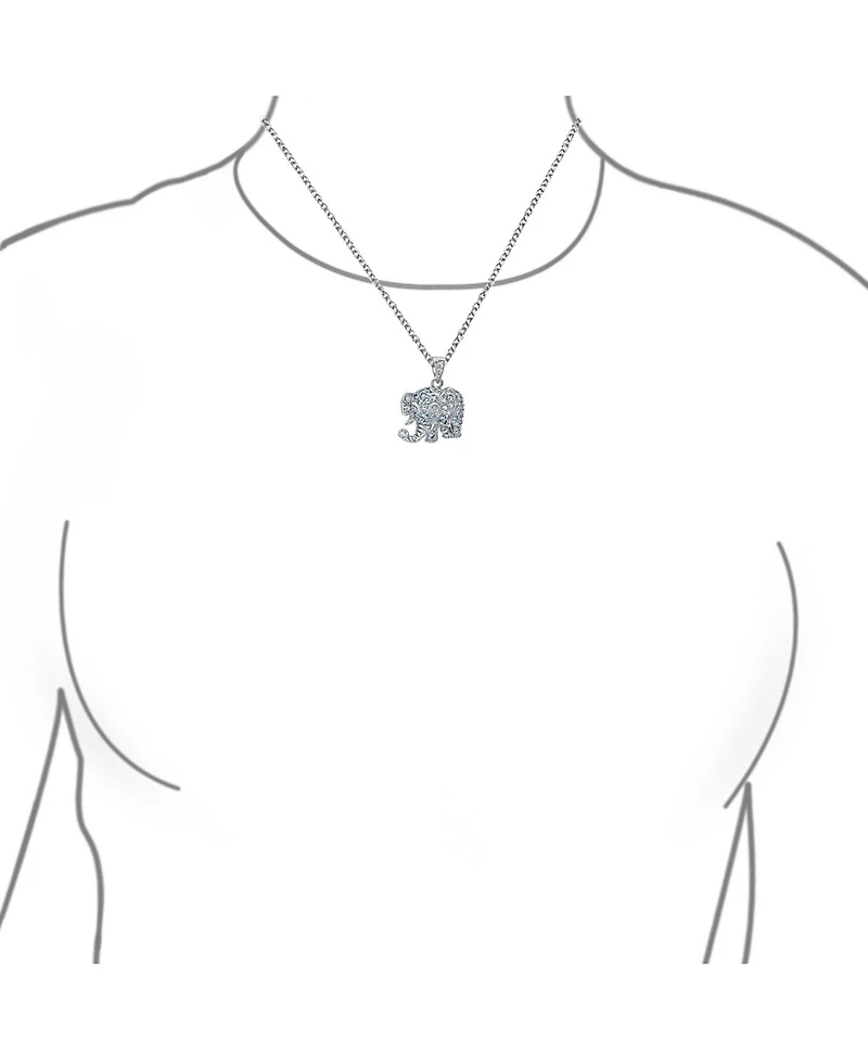 Bling Jewelry Aqua Blue Grey Pave Cz Good Luck Elephant Pendant Necklace Sterling Silver With Chain