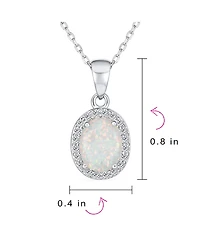 Bling Jewelry Elegant Cz Accent Halo Solitaire White Rainbow Created Opal Oval Necklace Pendant .925 Sterling Silver