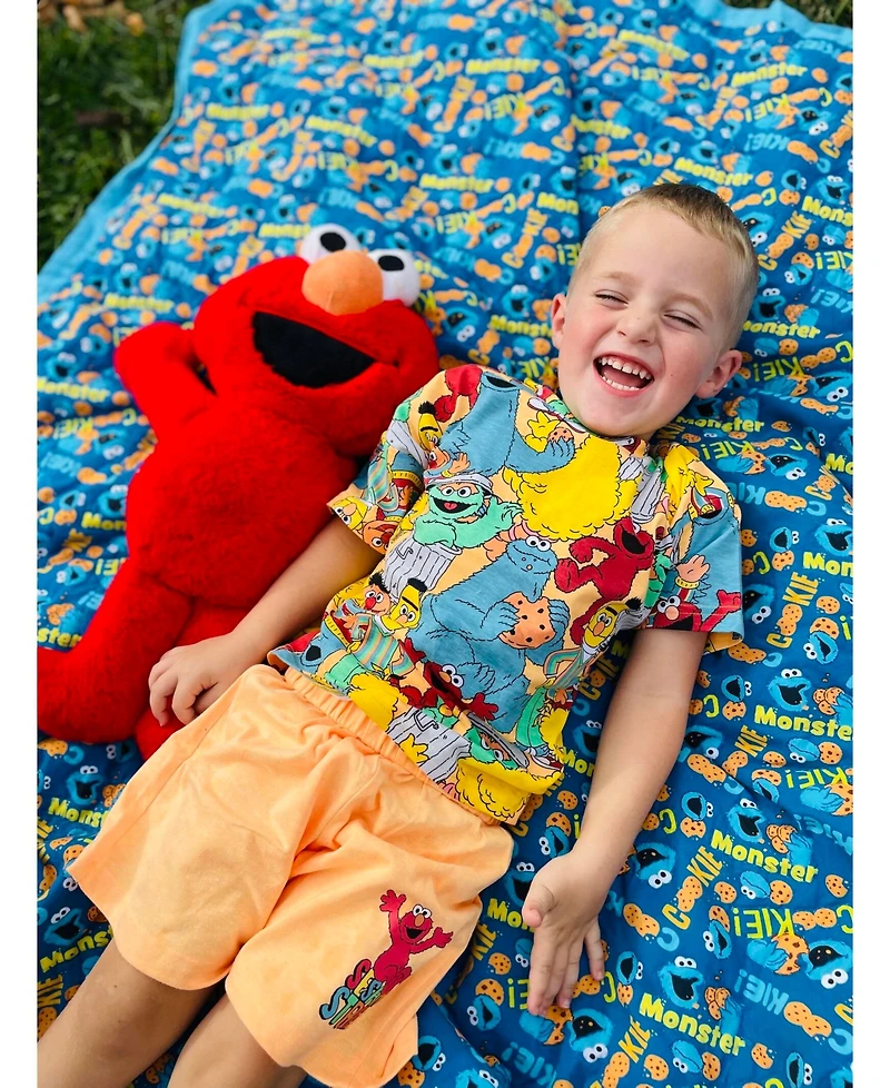 Sesame Street Boys Oscar the Grouch Elmo Bert and Ernie Graphic T-Shirt Shorts Outfit Set to