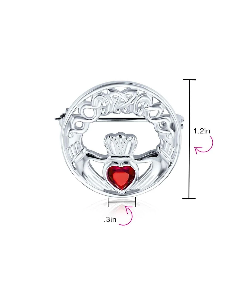 Bling Jewelry Traditional Irish Celtic Claddagh Brooche Pin with Red Heart Cz Sterling Silver