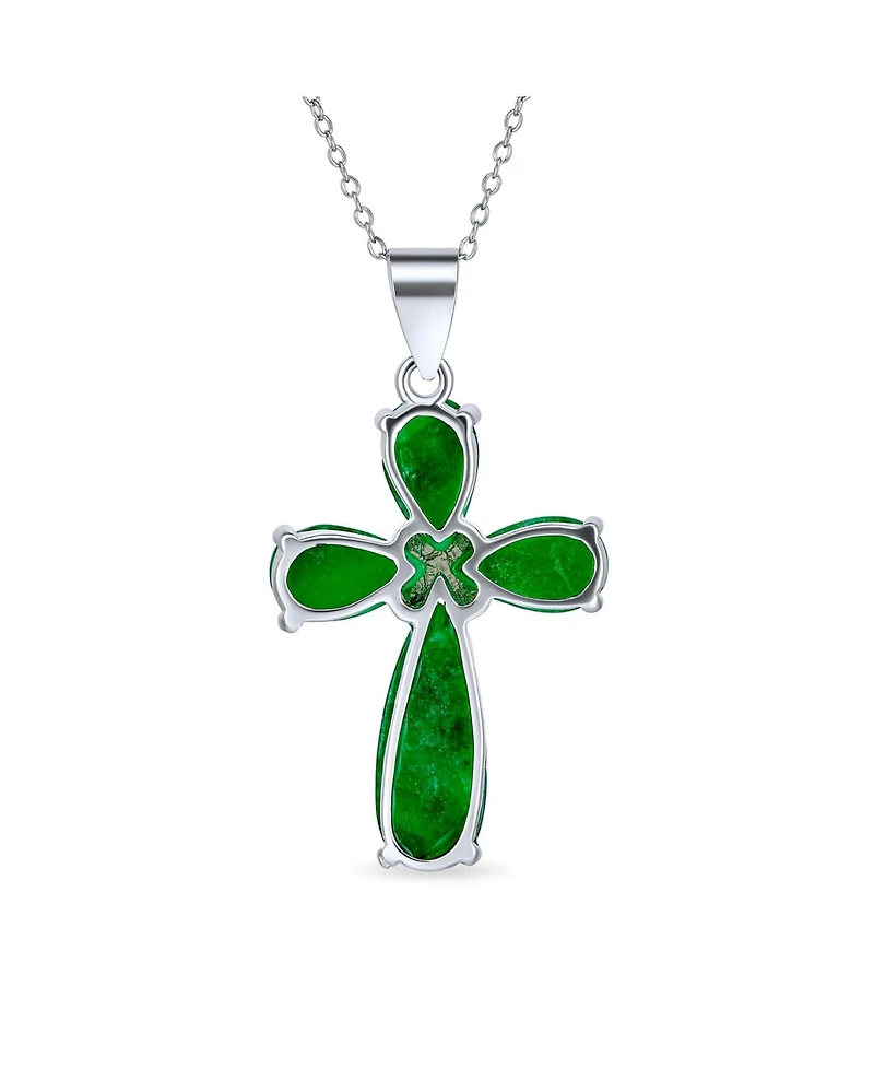 Bling Jewelry Timeless Fashion Black Onyx Green Jade Cross Pendant Necklace in Sterling Silver