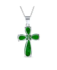 Bling Jewelry Timeless Fashion Black Onyx Green Jade Cross Pendant Necklace in Sterling Silver