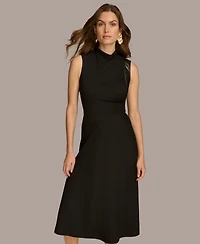 Donna Karan New York Women's Mock-Neck Faux-Leather-Trim Dress