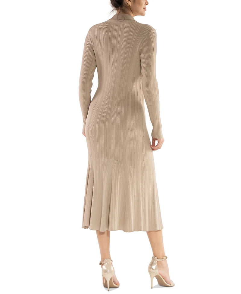 julia jordan Women's Ribbed Long-Sleeve Collared Midi Dress