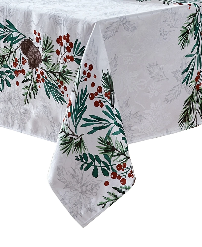 Elrene Holly Berry Flourish Holiday Fabric Rectangle Tablecloth, 102"x 60"