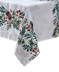 Elrene Holly Berry Flourish Holiday Fabric Rectangle Tablecloth, 102"x 60"