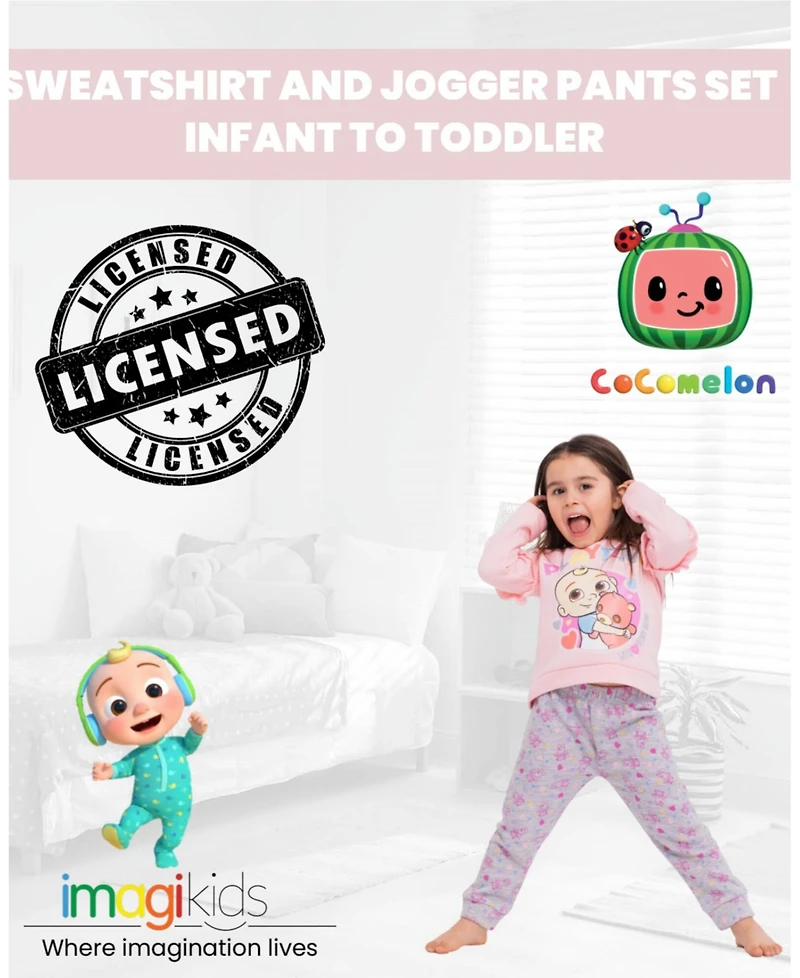 CoComelon Toddler Girls Jj Baby Pullover Fleece Sweatshirt and Pants Set to