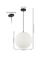 Jonathan Y Lacey 16" 1-Light Bohemian Minimalist Iron/Rope Woven Globe Led Pendant, White/Black