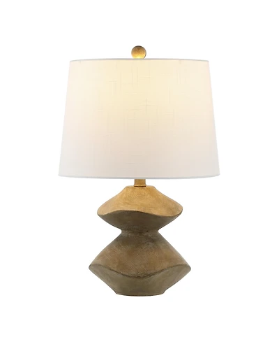 Jonathan Y Laken 21.5" Minimalist Coastal Resin/Iron 2-Stack Cairn Led Table Lamp, Brown Wood Finish
