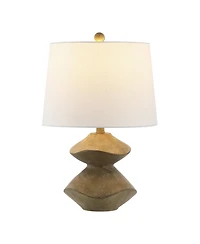 Jonathan Y Laken 21.5" Minimalist Coastal Resin/Iron 2-Stack Cairn Led Table Lamp, Brown Wood Finish