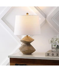 Jonathan Y Laken 21.5" Minimalist Coastal Resin/Iron 2-Stack Cairn Led Table Lamp, Brown Wood Finish
