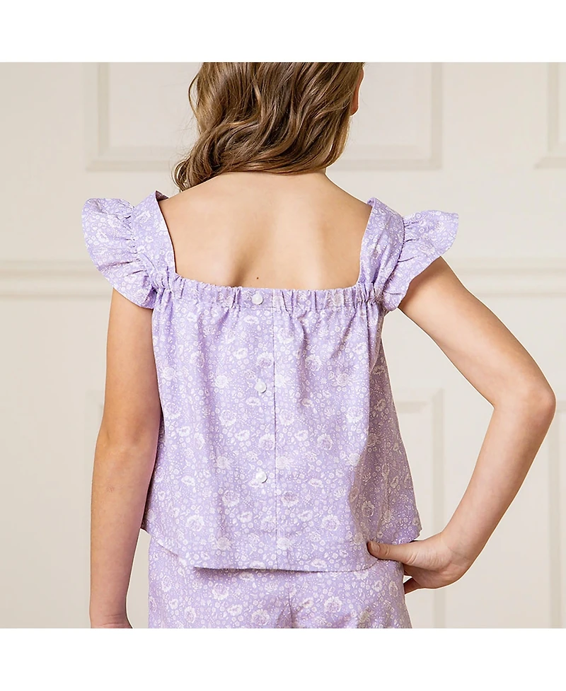 Hope & Henry Girls' Flutter Sleeve Faux Top Pull-On Linen Romper, Toddler