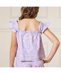 Hope & Henry Girls' Flutter Sleeve Faux Top Pull-On Linen Romper, Toddler
