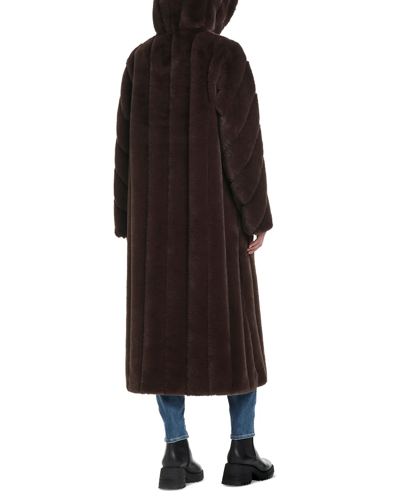 Jones New York Women's Hooded Faux-Fur Maxi Coat