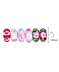 Bling Jewelry Mixed Set Of 6 Bundle .925 Sterling Silver Core Translucent Shades Of Red Pink Flower Rose Floral Murano Glass Charm Bead Spacer Fits Eu
