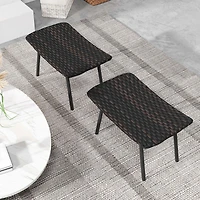 Set of 2 Patio Rattan Ottoman with Padded Quick Dry Foam & Heavy-Duty Metal Legs