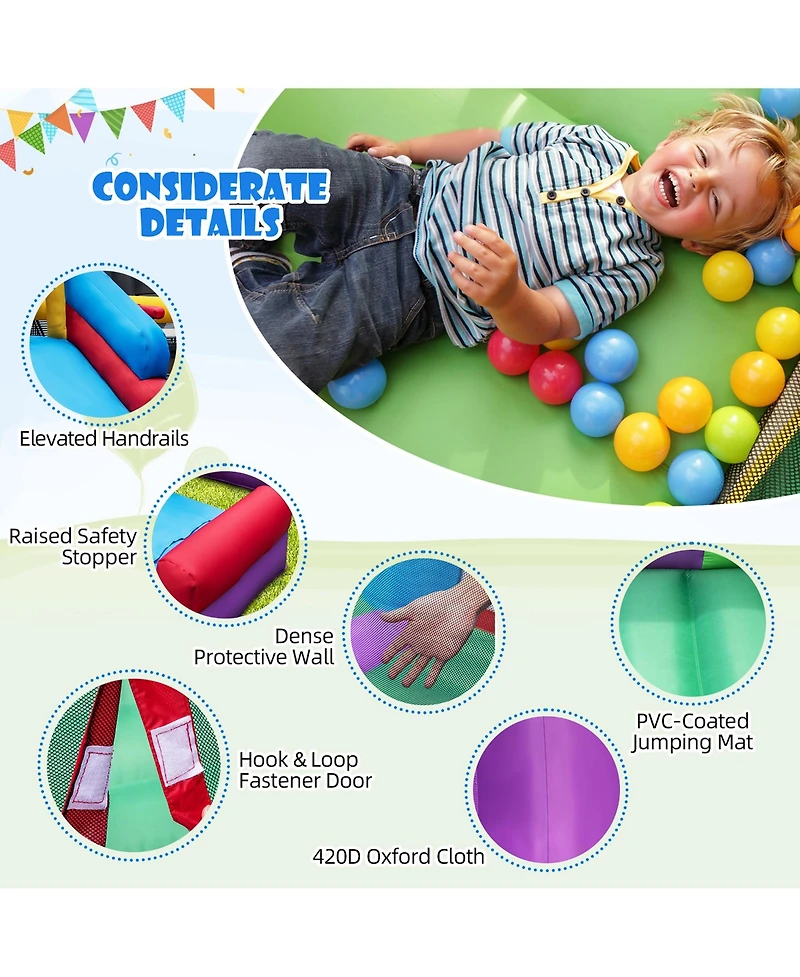 5-In-1 Inflatable Bounce Castle with Basketball Rim & Climbing Wall