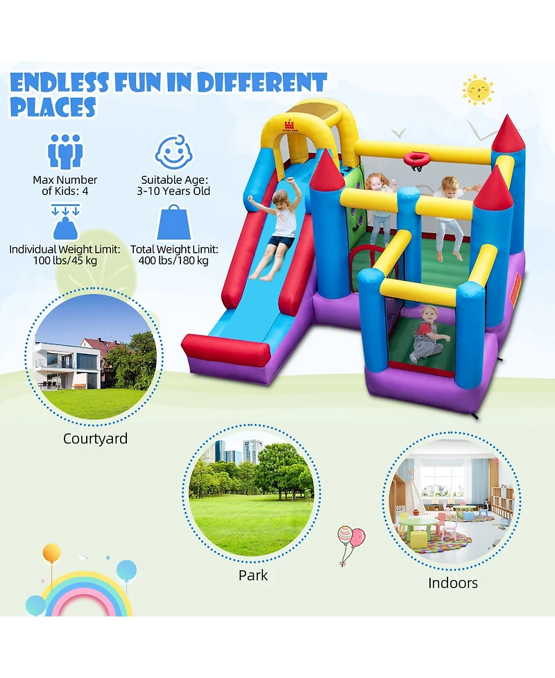 5-In-1 Inflatable Bounce Castle with Basketball Rim & Climbing Wall