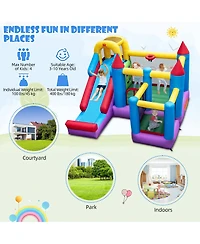 5-In-1 Inflatable Bounce Castle with Basketball Rim & Climbing Wall