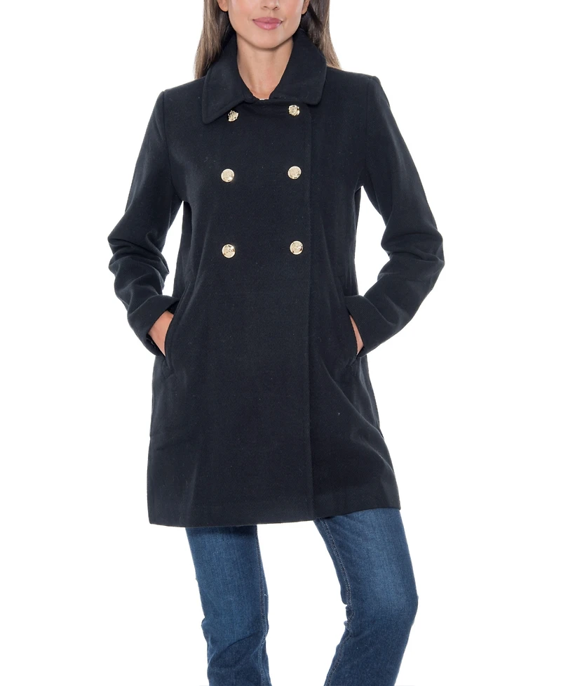 Sebby Collection Women's Double Breasted Military Walking Coat