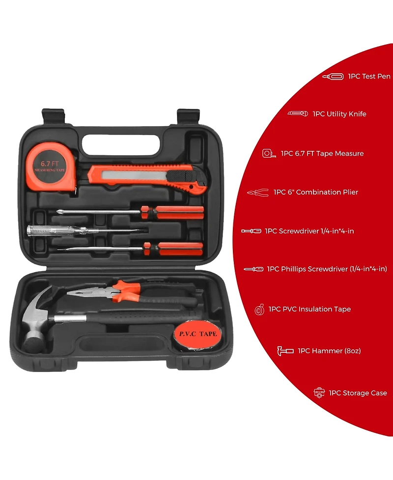 Pursonic 9 Piece Household Handy Solutions Tool Set for Everyday Tasks