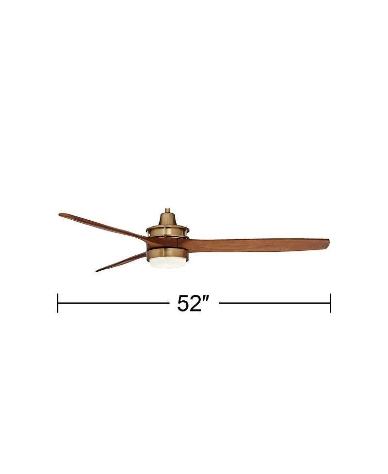 Casa Vieja 52" Windspun Indoor Ceiling Fan 3 Blade Led Light Remote Control Soft Brass Finish Motor Walnut Finish Wood Blades