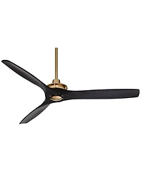 Casa Vieja 52" Windspun Indoor Ceiling Fan 3 Blade Remote Control Soft Brass Finish Motor Matte Black Finish Wood Blades Bedroom